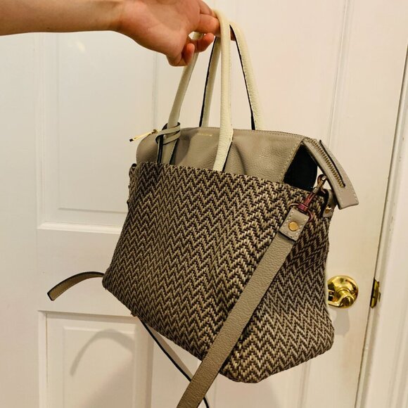 Vintage Dimoni Grey Leather Chevron Cross Body Designer Handbag - Picture 12 of 16